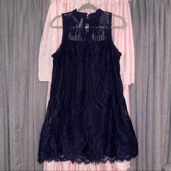 Navy Blue Lace Mini Dress - Picture 2 of 2